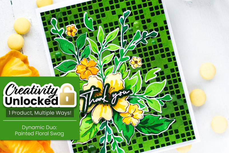 Creativity Unlocked: Duo-Chromatic Card with Dynamic Duo: Painted Floral Swag
