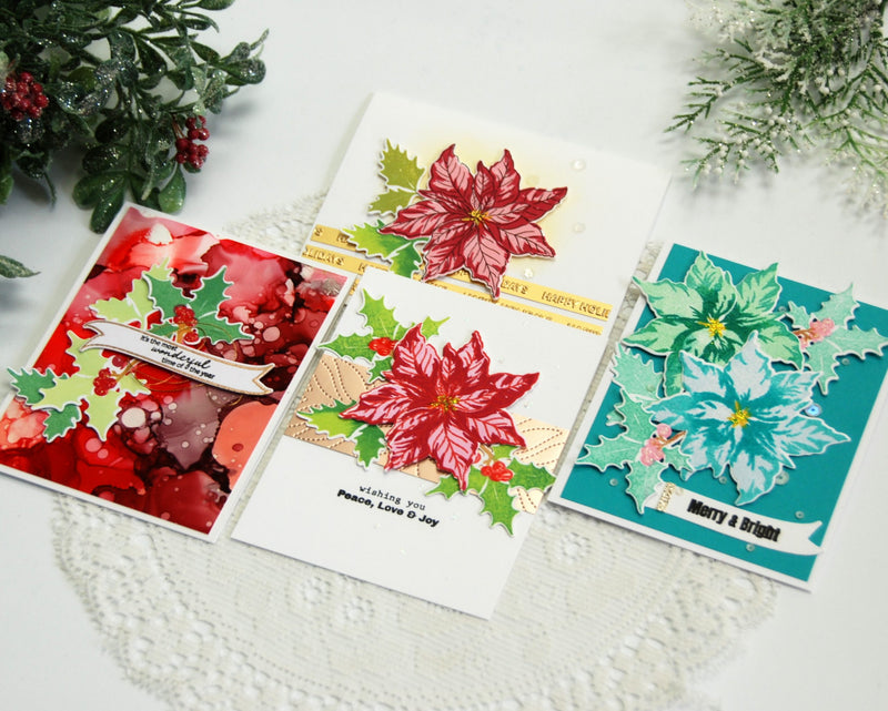 3 Colorful Ways with Poinsettia & Berries Stamp and Die Set