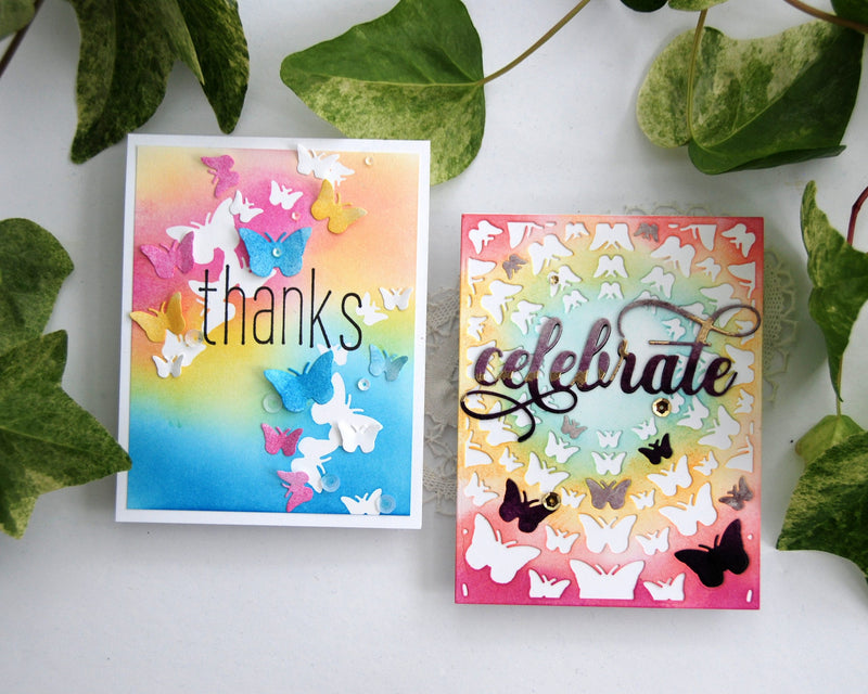 Two Cool Cards with Radial Butterflies Cover Die