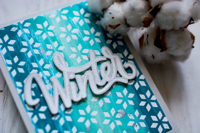 Beautiful Bright Winter Card feat. Stencil and Liquid Watercolors