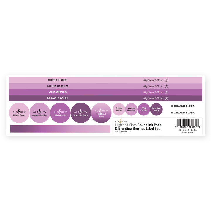 Round Ink Pads & Blending Brushes Label Set - Highland Flora
