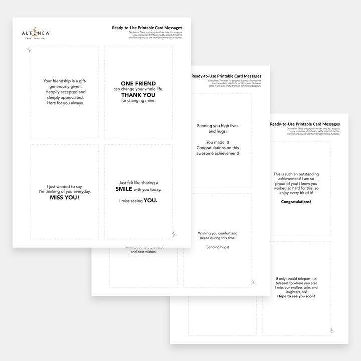 Ready-to-Use Printable Card Messages - Altenew
