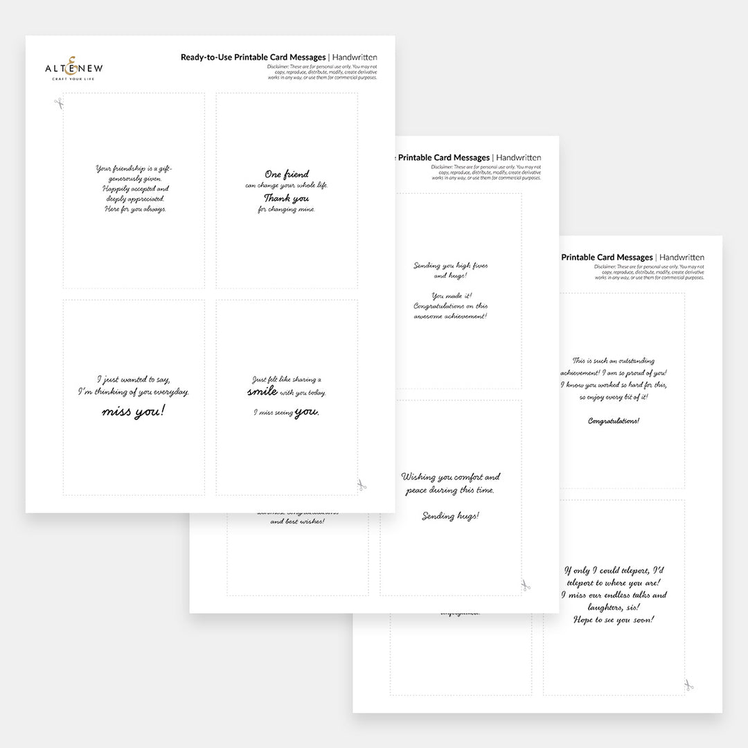 Ready-to-Use Printable Card Messages - Altenew