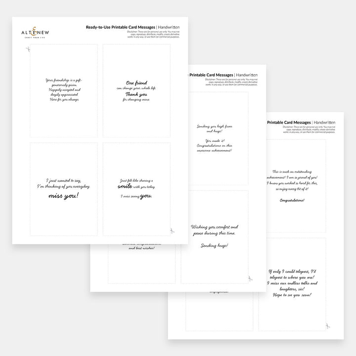 Ready-to-Use Printable Card Messages - Altenew