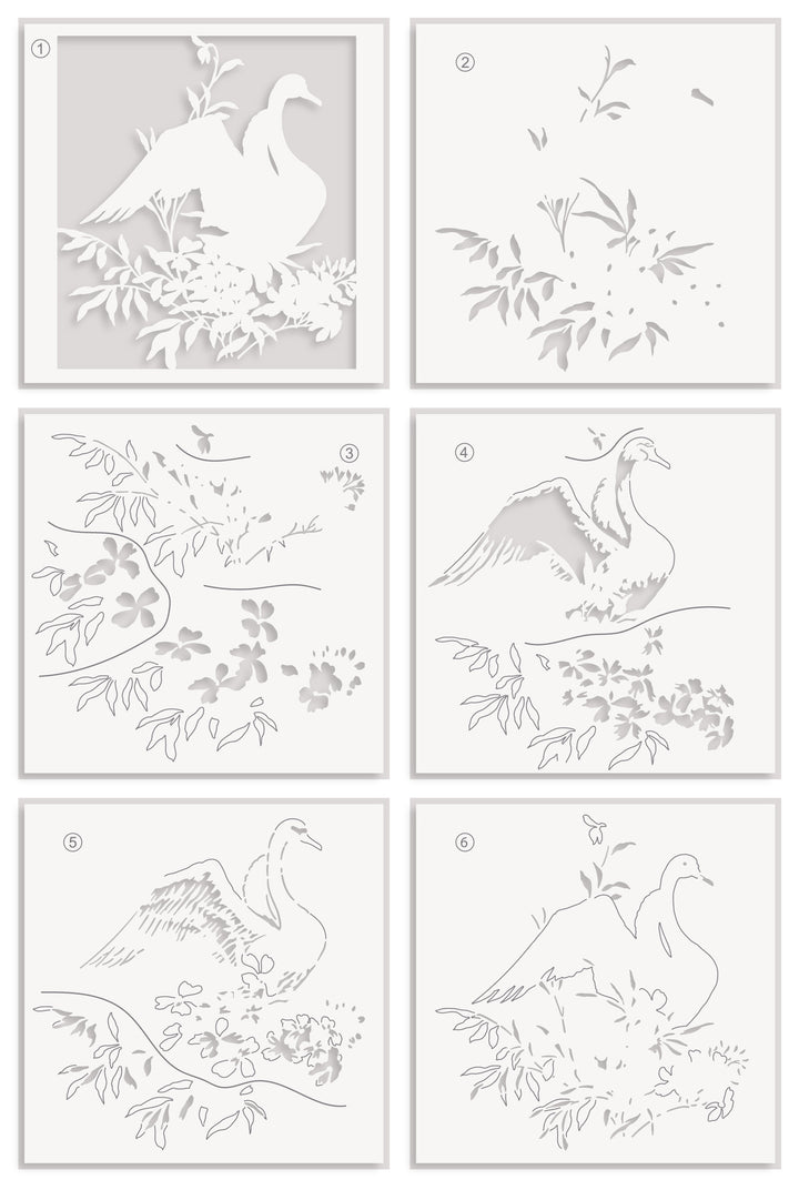 Stencil Art: Swan Serenade Layering Stencil Set (6 in 1) - Altenew