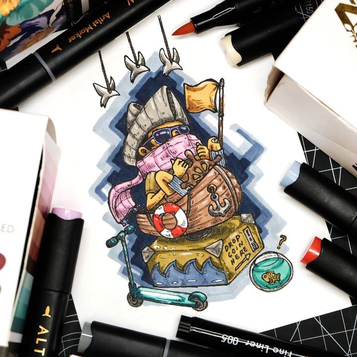 Artist Alcohol Markers Set D & Botanical Elegance Alcohol Marker Coloring Sheets Bundle
