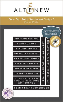 One-Go: Solid Sentiment Strips 3 Press Plates/Foil Plates (Gratitude Edition)