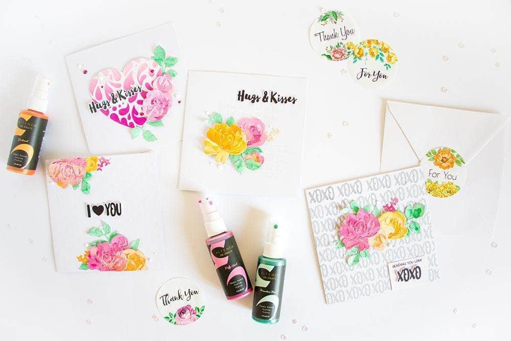 Altenew Ink Spray & Stencil Bundle Flowing Hearts Stencil & Ink Spray Bundle