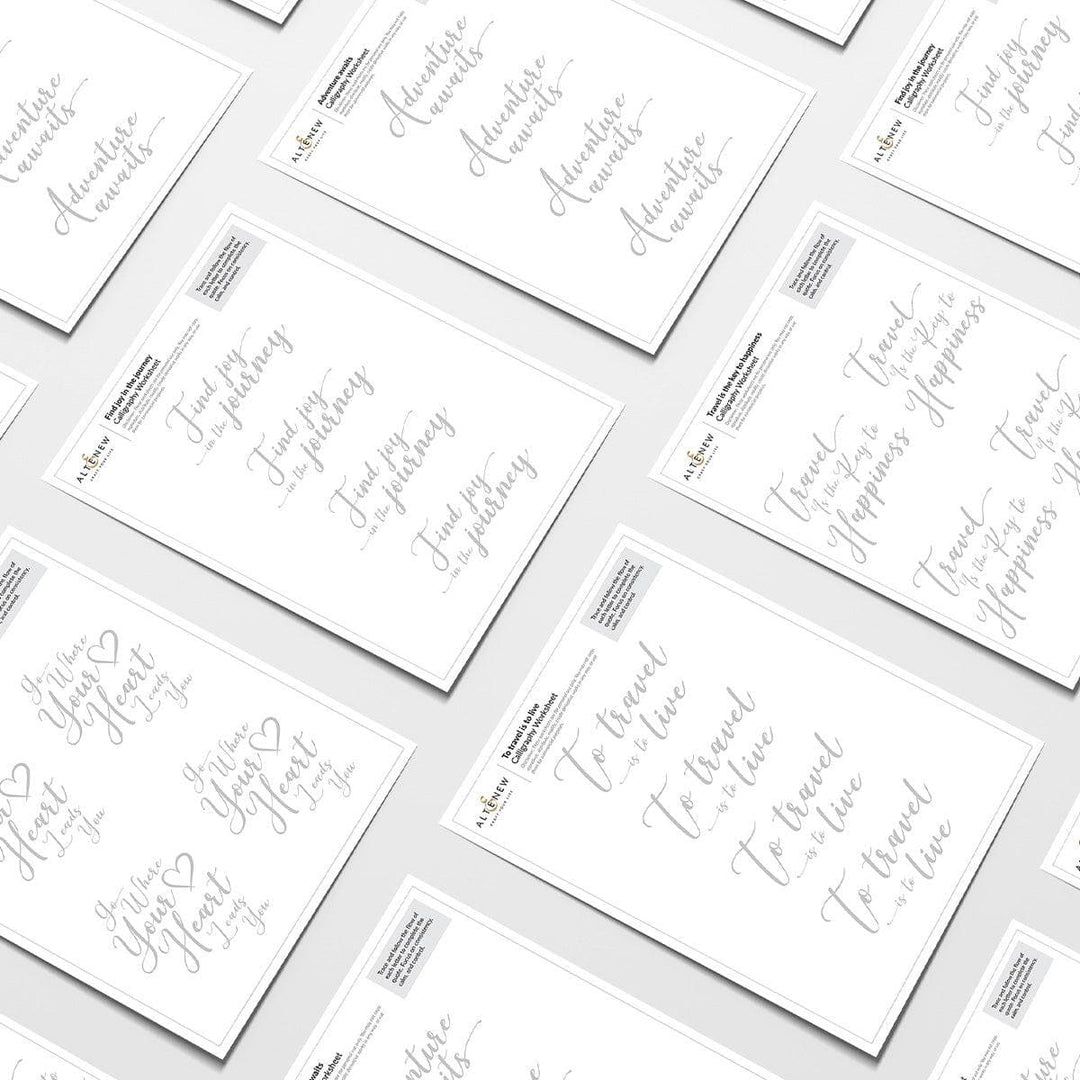 Travel-Inspired Calligraphy Worksheets (Printed) – Brush Lettering for Beginners!