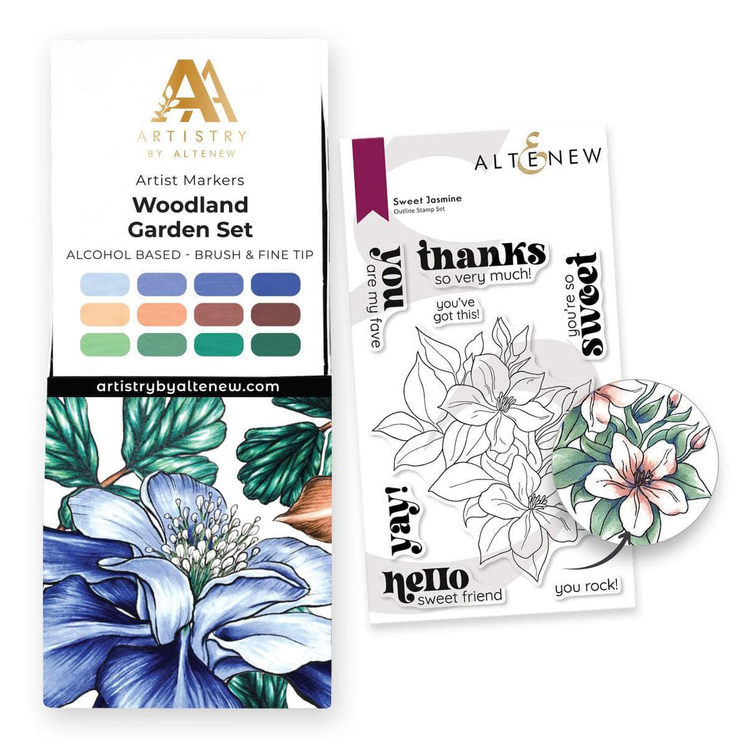 Artist Alcohol Markers Set L & Sweet Jasmine Stamp Set Bundle