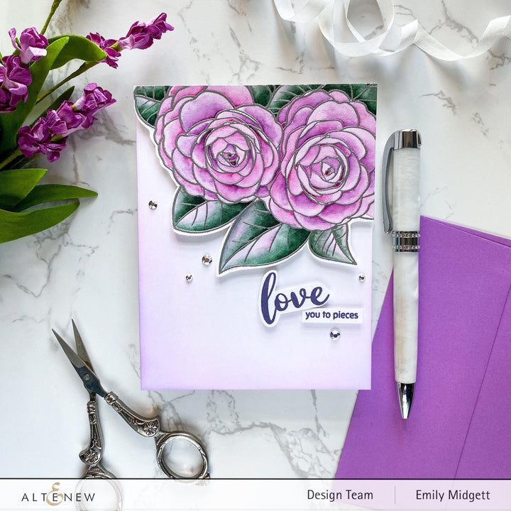 Altenew Stamp & Watercolor Bundle Paint-A-Flower: Camellia Waterhouse & Hawaiian Shores Brush & Fine Tip Pens Bundle
