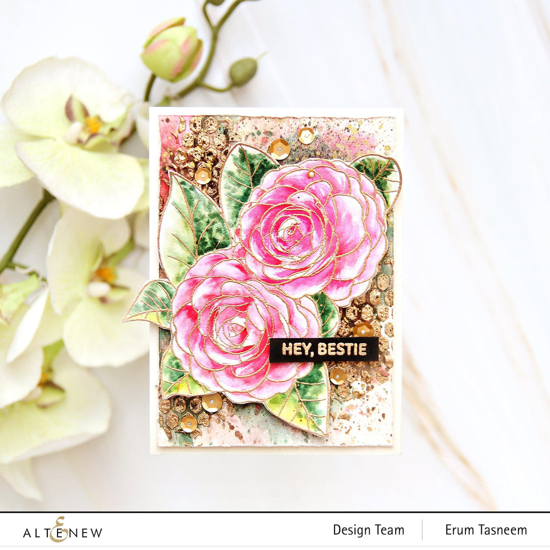 Altenew Stamp & Watercolor Bundle Paint-A-Flower: Camellia Waterhouse & Hawaiian Shores Brush & Fine Tip Pens Bundle