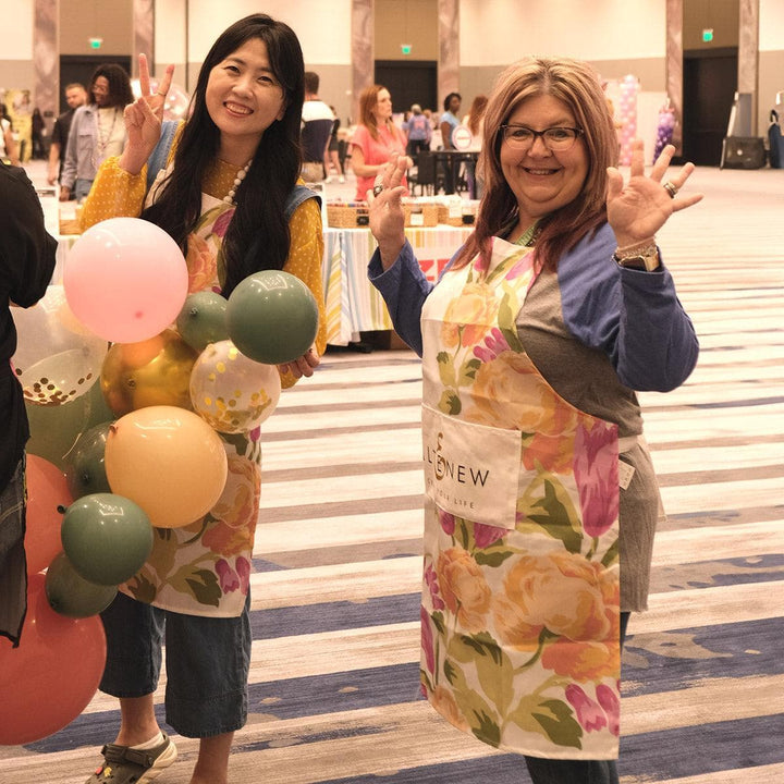 Artsy Apron: Yellow & Pink Ornamental Bouquet - White