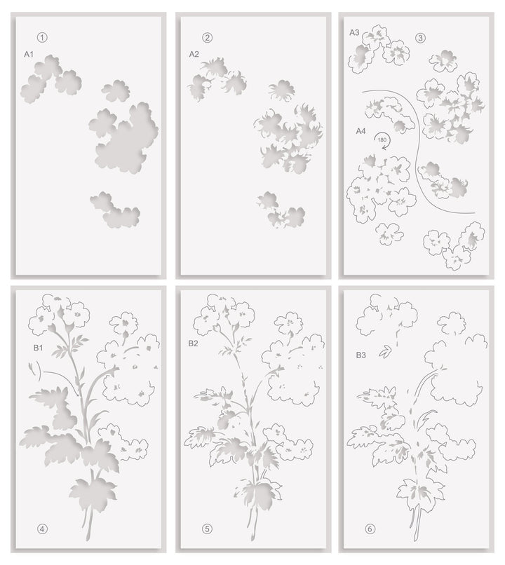 Stencil Art: Painted Geraniums Layering Stencil Set (6 in 1)