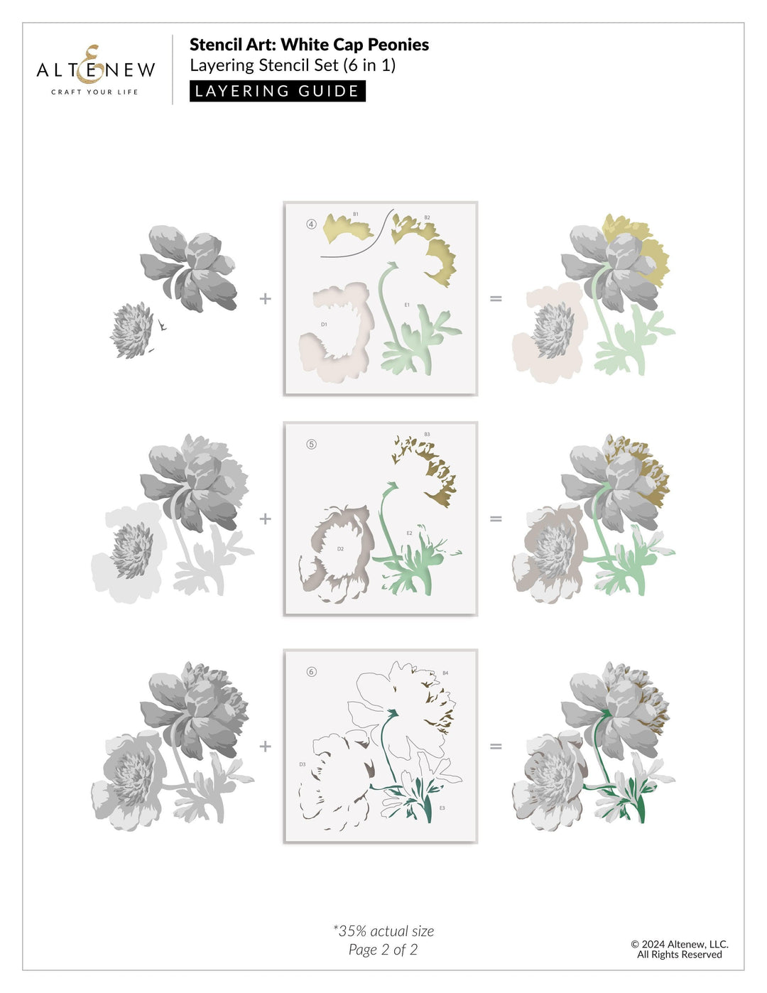 Stencil Art: White Cap Peonies Layering Stencil Set (6 in 1)